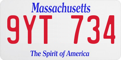 MA license plate 9YT734