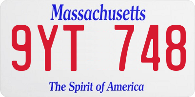 MA license plate 9YT748