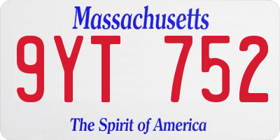 MA license plate 9YT752