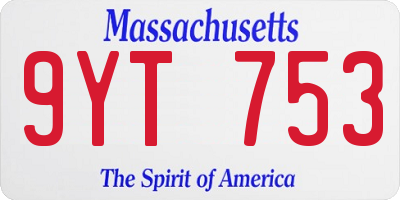 MA license plate 9YT753