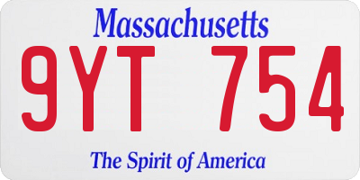 MA license plate 9YT754