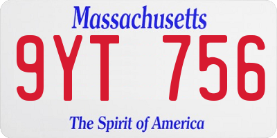 MA license plate 9YT756