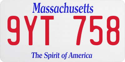 MA license plate 9YT758