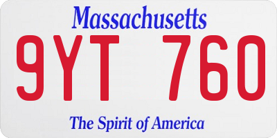 MA license plate 9YT760