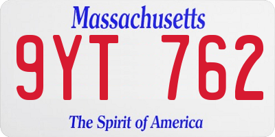 MA license plate 9YT762
