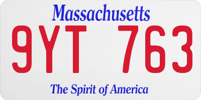 MA license plate 9YT763