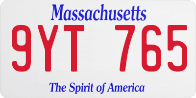 MA license plate 9YT765