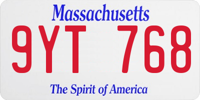 MA license plate 9YT768