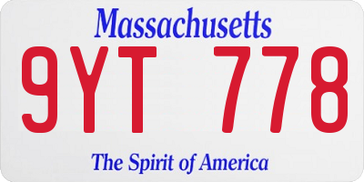 MA license plate 9YT778