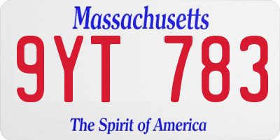 MA license plate 9YT783