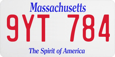 MA license plate 9YT784