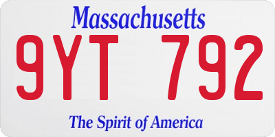 MA license plate 9YT792