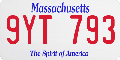 MA license plate 9YT793