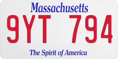 MA license plate 9YT794