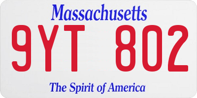 MA license plate 9YT802