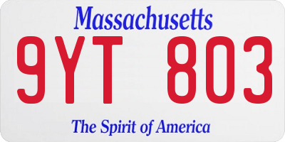MA license plate 9YT803