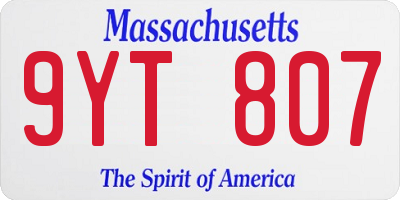 MA license plate 9YT807