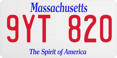 MA license plate 9YT820
