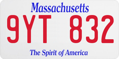 MA license plate 9YT832