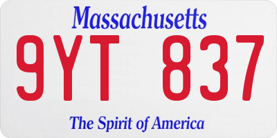 MA license plate 9YT837