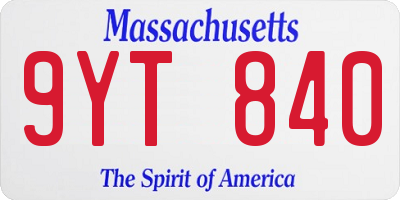 MA license plate 9YT840
