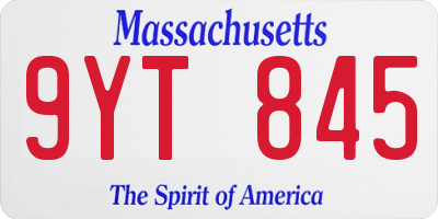 MA license plate 9YT845