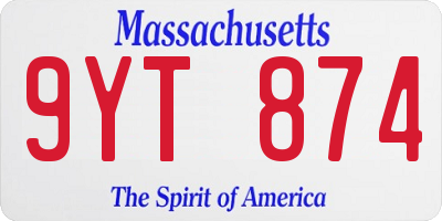 MA license plate 9YT874
