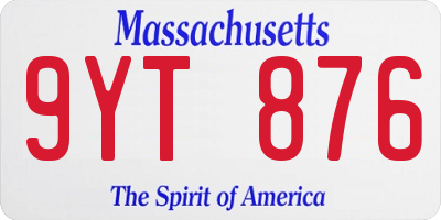 MA license plate 9YT876