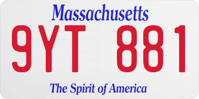 MA license plate 9YT881