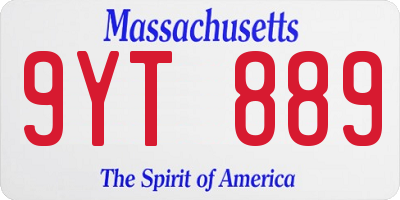 MA license plate 9YT889