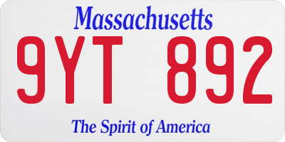 MA license plate 9YT892