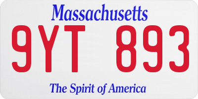 MA license plate 9YT893