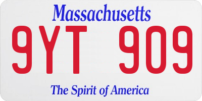 MA license plate 9YT909