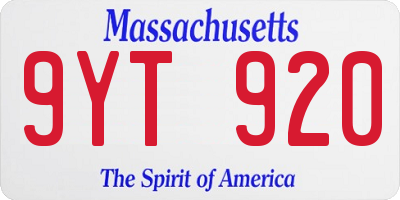 MA license plate 9YT920