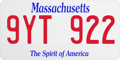 MA license plate 9YT922