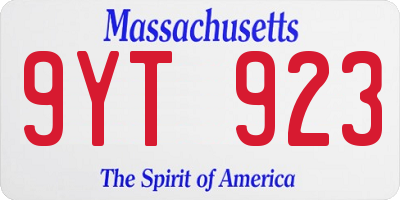 MA license plate 9YT923