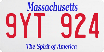 MA license plate 9YT924