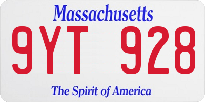 MA license plate 9YT928