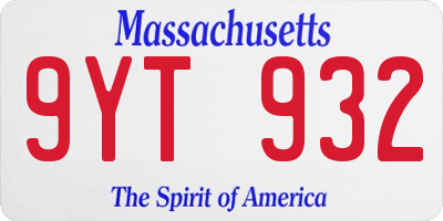 MA license plate 9YT932