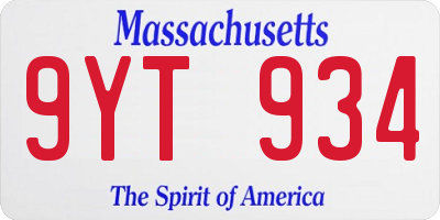 MA license plate 9YT934