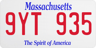 MA license plate 9YT935