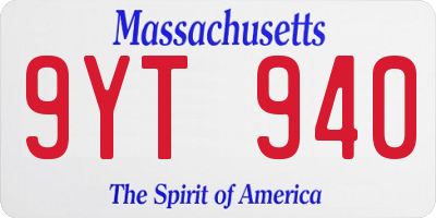MA license plate 9YT940