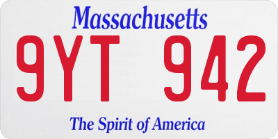 MA license plate 9YT942