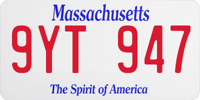 MA license plate 9YT947