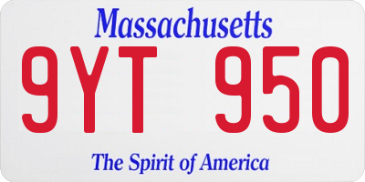 MA license plate 9YT950