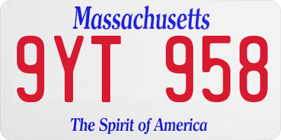 MA license plate 9YT958