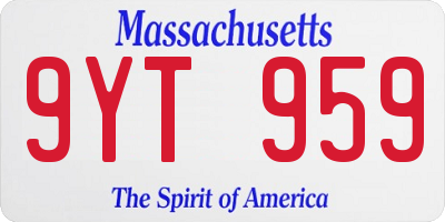 MA license plate 9YT959