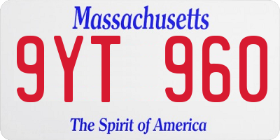MA license plate 9YT960