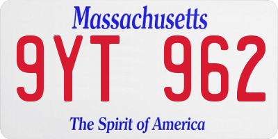 MA license plate 9YT962