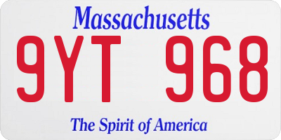 MA license plate 9YT968